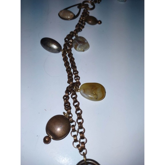 Vintage Copper Tone Statement Necklace Boho Double Strand Chain Belt 23pc Stones